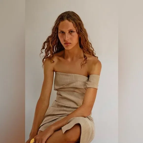 ZARA ASYMMETRICAL SLIP DRESS TAUPE BROWN 3265/332/193/014 - Picture 9 of 9